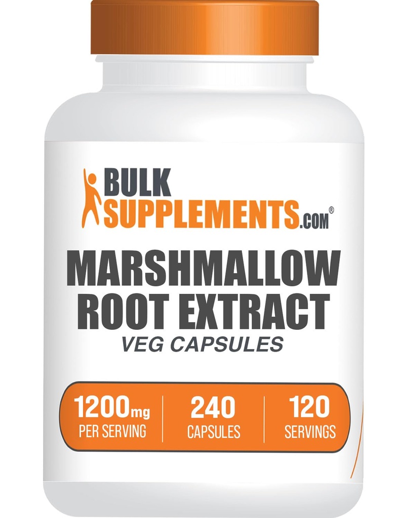 BulkSupplements.com Marshmallow Root Extract Capsules - Herbal Supplement, Marhmallow Root 1200mg - Gluten Free, 2 kapslar per servering, 240 greve (Pack av 1)