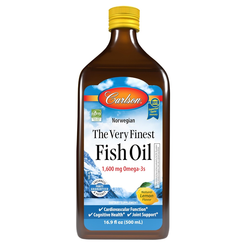 Carlson - Erittäin Finest Fish Oil, 1600 mg Omega-3s, Liquid Supplement, Norwegian, Wild-Caught, kestävästi lähde, Lemon, 16,9 Fl Oz