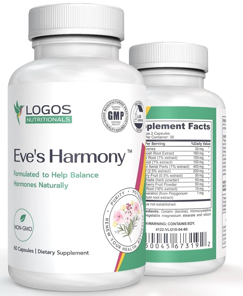 Even Harmony Menopause Supplement, Hormoni tuki naisille soija Isoflavones, musta Cohosh & punainen vadelma, ei-GMO Natural PMS & Menopausal Symptom Support, 60 kapselia