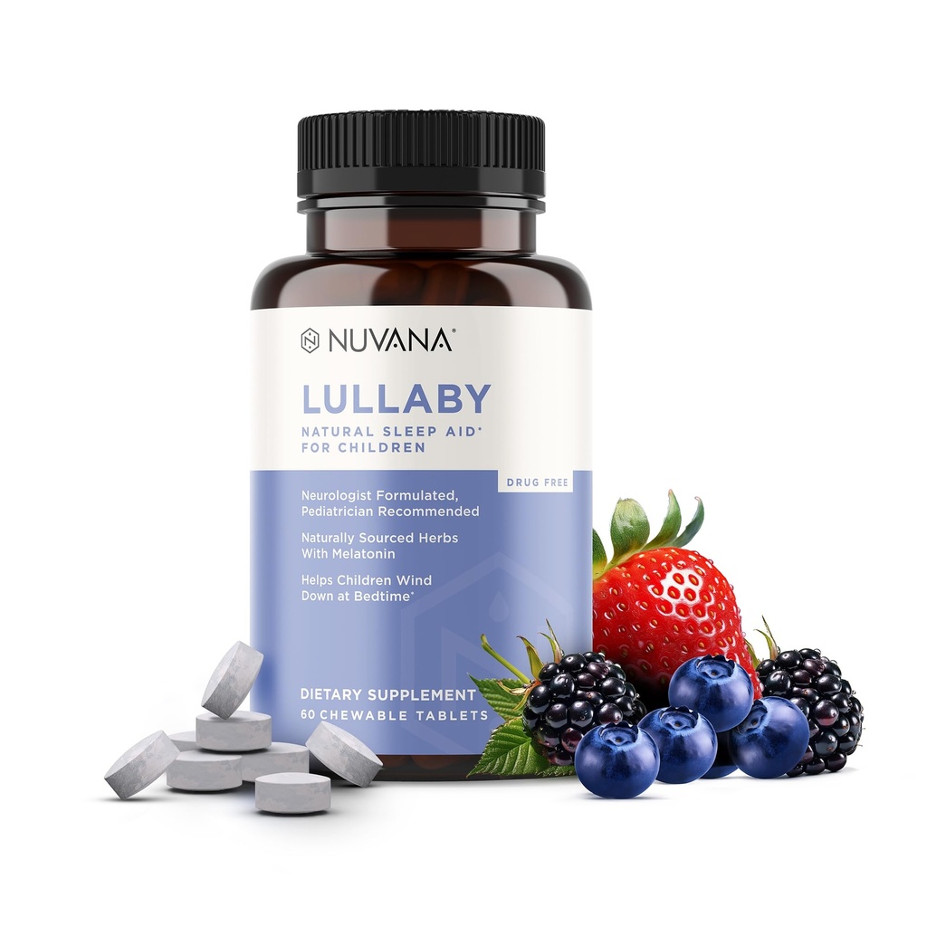 Lullaby | Gentle Kids Natural Sleep Aid | Pediatrician Rekommenderas | Utsökt Low Dose Melatonin & Non-Habit Forming Mixed Berry Chewable Tablets | med Chamomile, Magnesium för barn 3 +