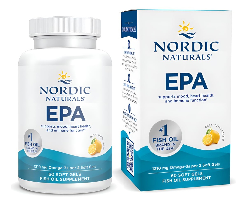 Nordic Naturals EPA, Lemon - 60 Soft Gels - 1210 mg Omega-3 - High-Intensity EPA Formula Positive Mood, Heart Health & Health Immunity - 30 Servings