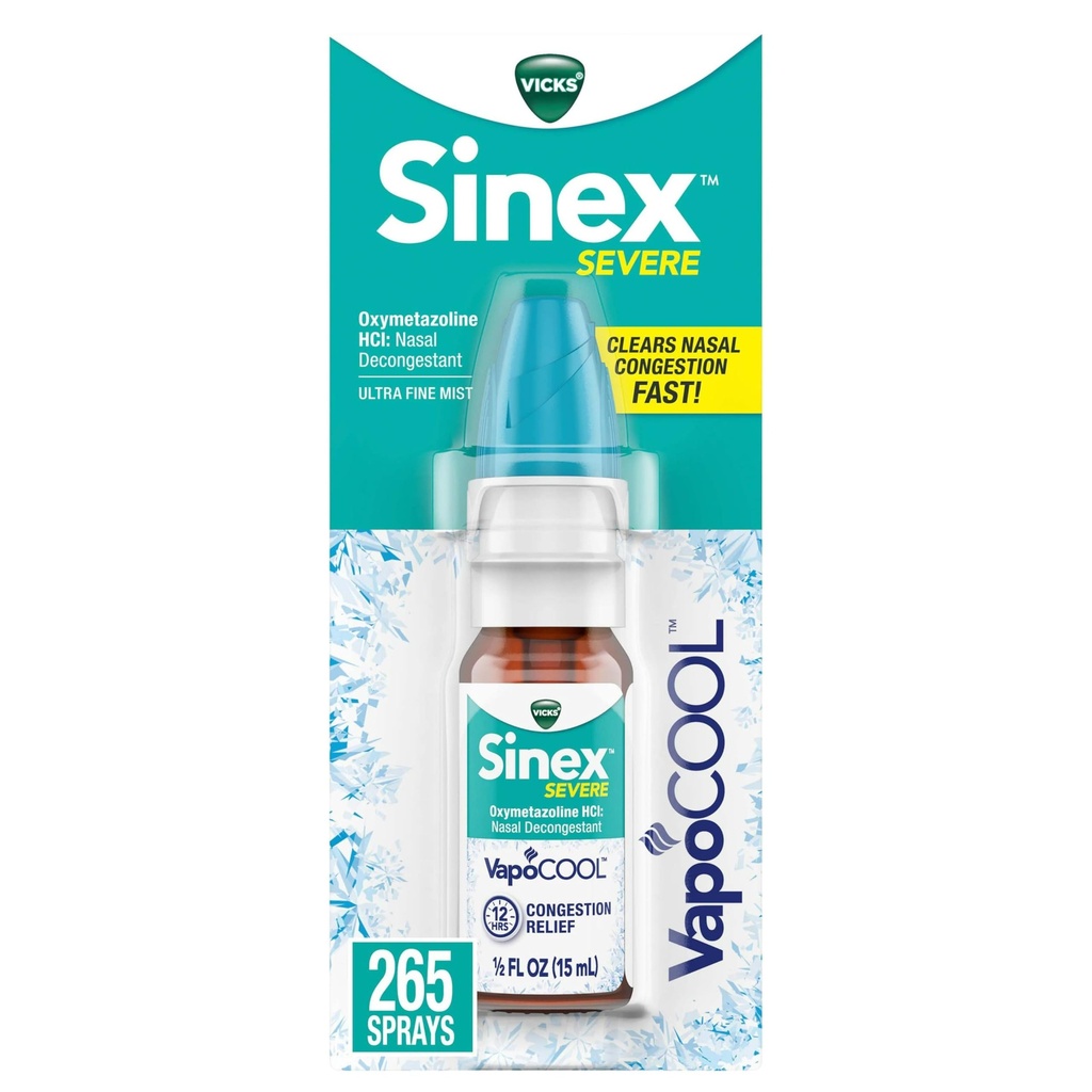 Vicks Sinex SEVERE Nasal Spray VapoCOOL, Rauhoittavat Vicks Vapors, Decongesstant Medicine, Helpotus Stuffy Nenä johtuu kylmä tai allergia, & Nenän ahtauma, Sinus paine Relief, 265