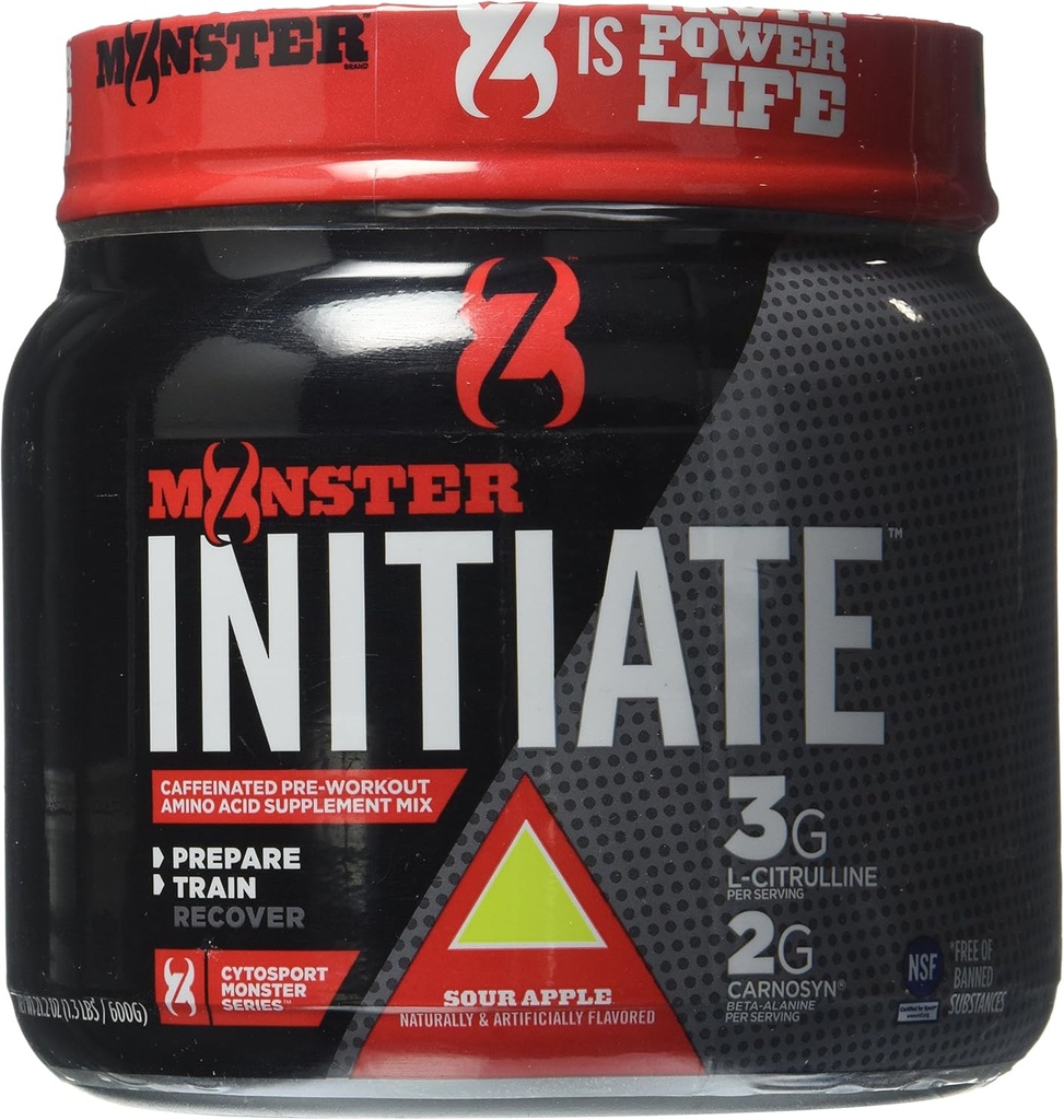 Sytosport Monster Initiate Nutritional Drink, Pre Trenout Powder, Sour Apple Flavored, 600 grammaa (30 annosta)