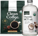 Natural Force Organic Dark Roast Clean Coffee + Organic MCT Oil Bundle ... 100% Pure Coconut MCTs & Mold & Mycotoxine Free Coffee