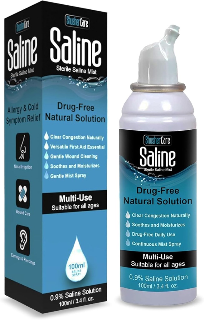 Suolaliuosta nenään - Nasal Spray Saline Ratkaisu Vastasyntyneeseen, Vauva ja aikuiset, Suolaveden Dekongestantti Must Stuffy Nenä, Matkailu Ystävällinen, Luonnollinen, 0,9% Suola - 100 ml (3.4 fl oz)