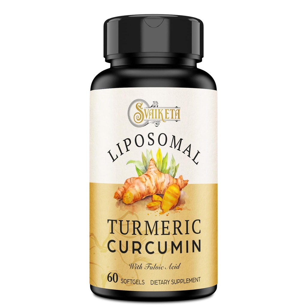 Liposomal Turmeric Curcumin Supplement 2000mg, 95% Standardoitu Curcuminoid Extract & Organic Root Powder with Piperine Black Pepper Fruit (15 mg), 60 softgels