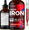 Liquid Iron Supplement for Women and Men - Iron Drops kanssa B6, B9, B12, C-vitamiinia anemia, veren rakentaja, Folate Red Blood Cell ja Immuuni Tuki MCT Oil (2 Fl Oz, Mixed Berry)