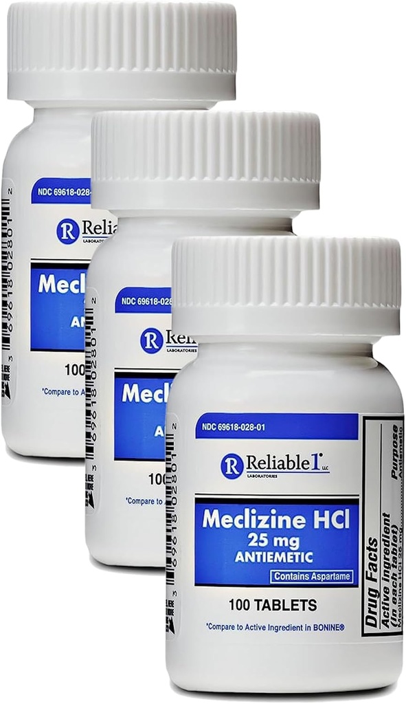 Meclizine HCL 25mg 100 tabletter (1 flaska) (Pack of 3)