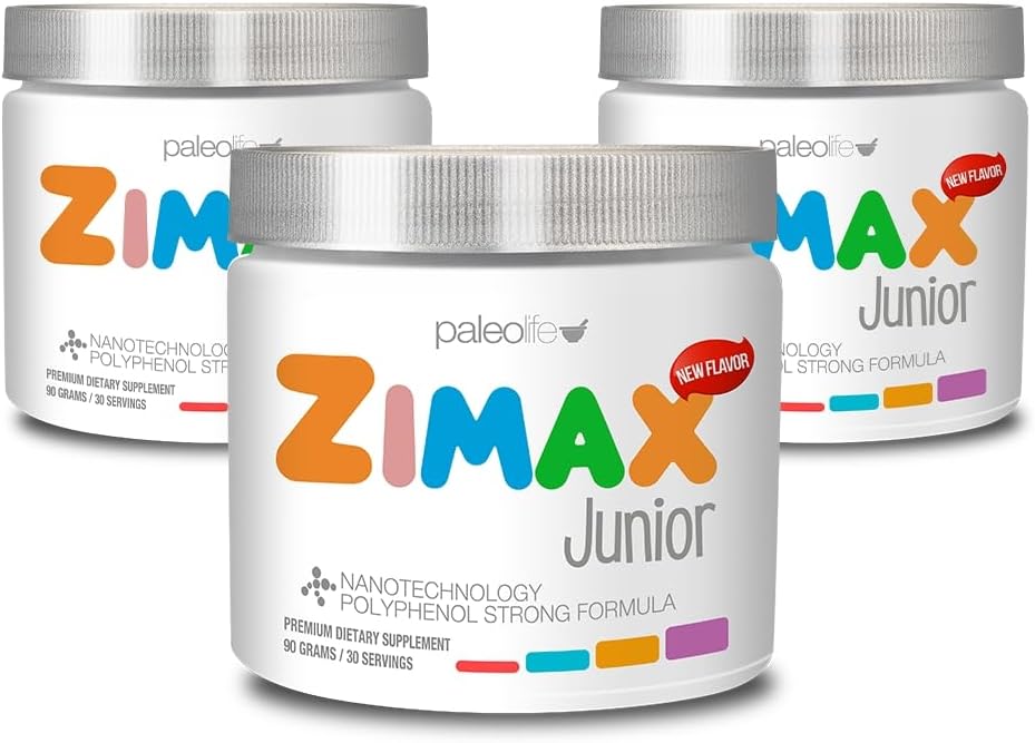ZIMAX Junior Super ANTIOXIDANT för barn och ungdomar mellan 4 och 16 år - 100% naturligt med vitamin C, Magnesium och vitamin d3 - Hög Absorption Curcumin, Ginger + Minerals