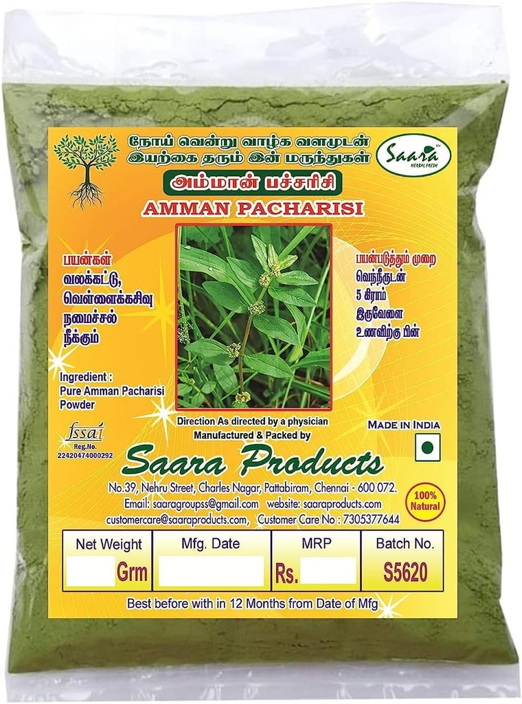 TNA Herbal Fresh Amman Pacharisi Powder 100g ... Euphorbia Hirta Powder ... Dudhi Powder, käytetään Wartsin finneihin ja haavoihin (pakkaus 1 x 100 g)