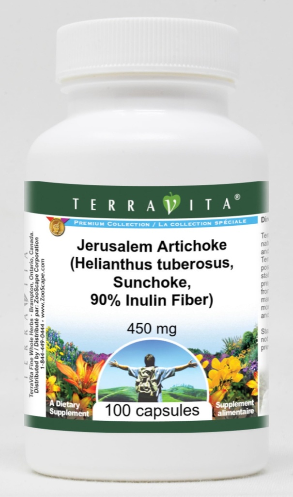 Jerusalem Artisokka (Helianthus tuberosus, Sunchoke, 90% Inulin Fiber) - 450 mg (100 kapselia, ZIN: 570983)