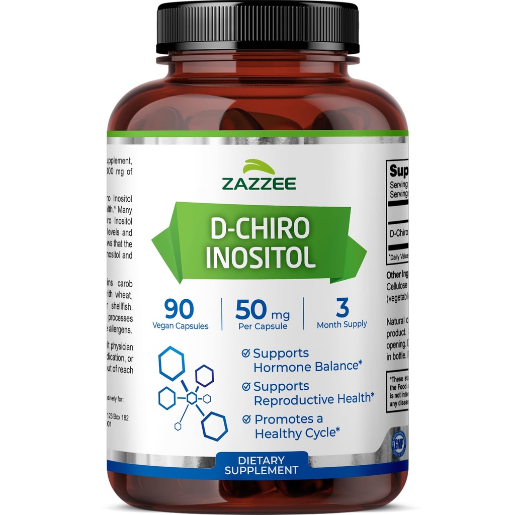 Zazzee D-Chiro-Inositoli, 50 mg kapselia kohti, 90 vegan kapselia, ihanteellinen annostus 40:1 suhde Myo-Inositoliin, 3 kuukauden toimitus, 100% kasvissyöjä, ei-GMO