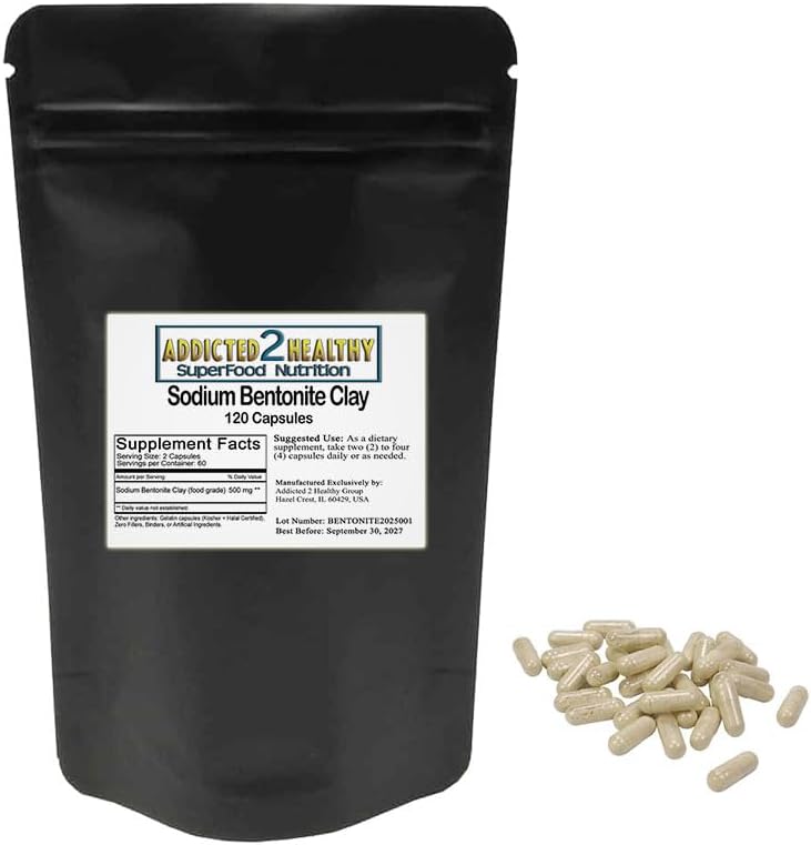 Ruoka Gradus Natrium Bentonite Clay Powder Capsules (1000 mg) 120 Count by Addicted 2 Healthy