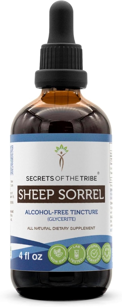 Sheep Sorrel Tincture Alcohol-Free Extract, Sheep Sorrel (Rumex Acetosella) Torkade Herb Tincture Supplement 4 oz