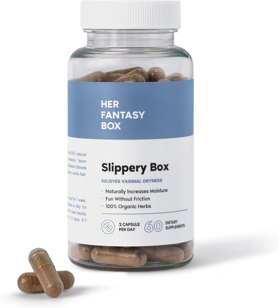Hänen Fantasy Box Slippery Box ... Nopeasti toimiva Slippery Elm Capsules for Feminine Wellness & Intimate Coast Support 60 Vegan Kapselit