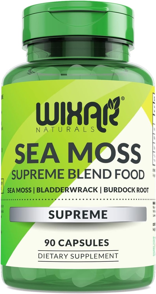 Organic Sea Moss Capsules - Bradock Root Capsules - Irish Seamoss Pills - Vahvempi kuin Sea Moss Gel - Dr Sebi Inspired - Raw Sea Moss Powder - Irish Moss (90 Caps)