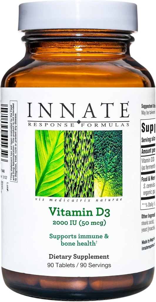 INNATE Response Formula D3 2000 IU (50 mikrog) - vitamiini täydentää tukea Immuuni ja luun terveys - kasvissyöjä, ei-GMO, ja Kosher - Valmistettu ilman 9 ruoka-allergeenit - 90 tablettia (90 tarjoilua)