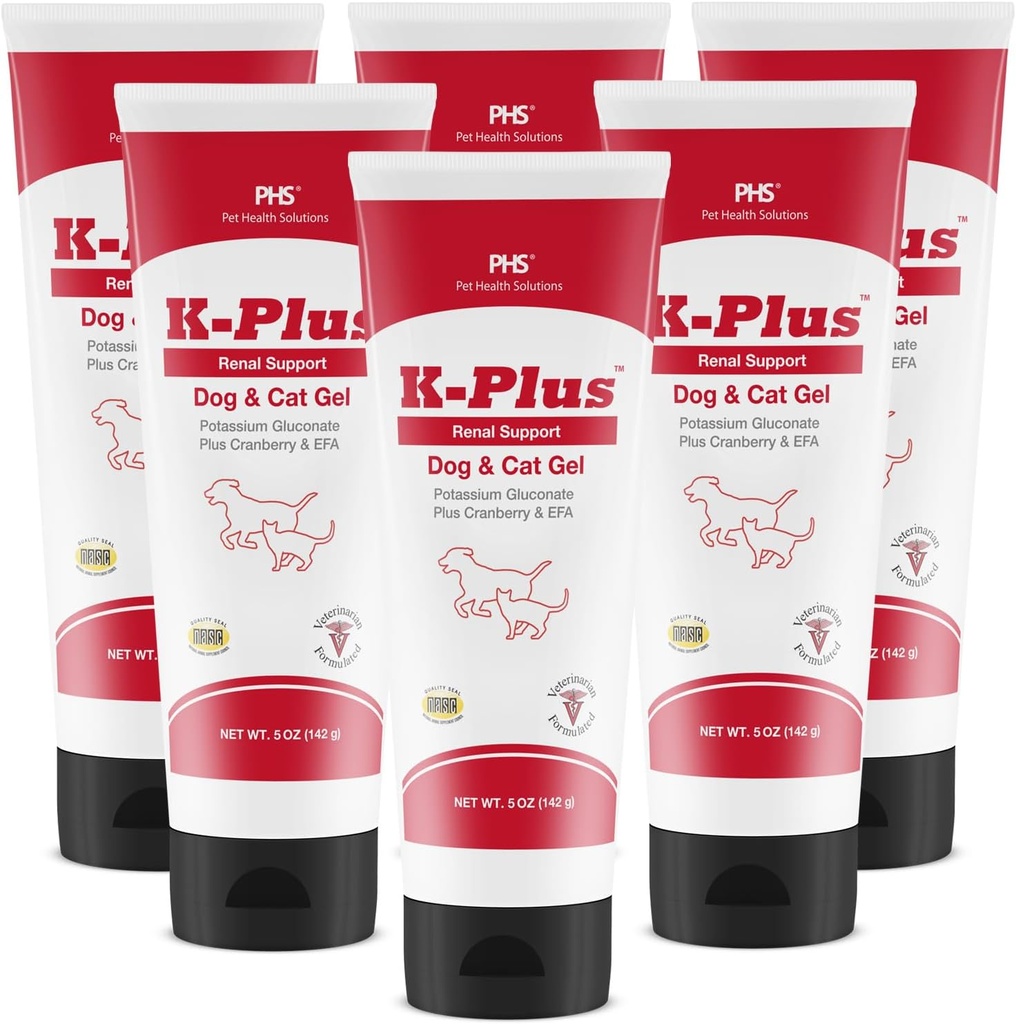K-Plus Potassium Gluconate Renal Gel Plus Cranberry och EPA för hundar och katter - Veterinärt godkänd uthyrningstillägg - Stöder kaliumbalans - (6 Pack, Gel)