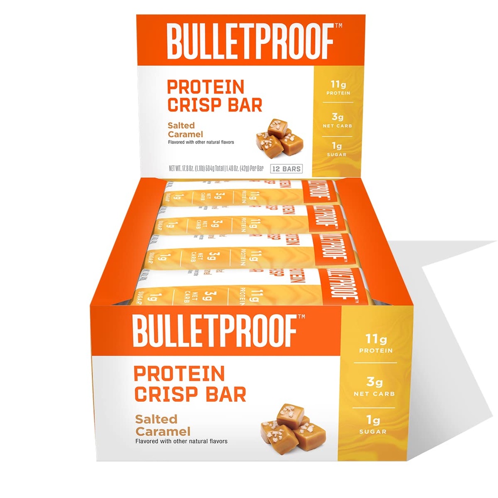 Luodinkestävä Suolattu karamelliproteiini Crisp Bars, 12pk, Korkea proteiini, Matala sokeri