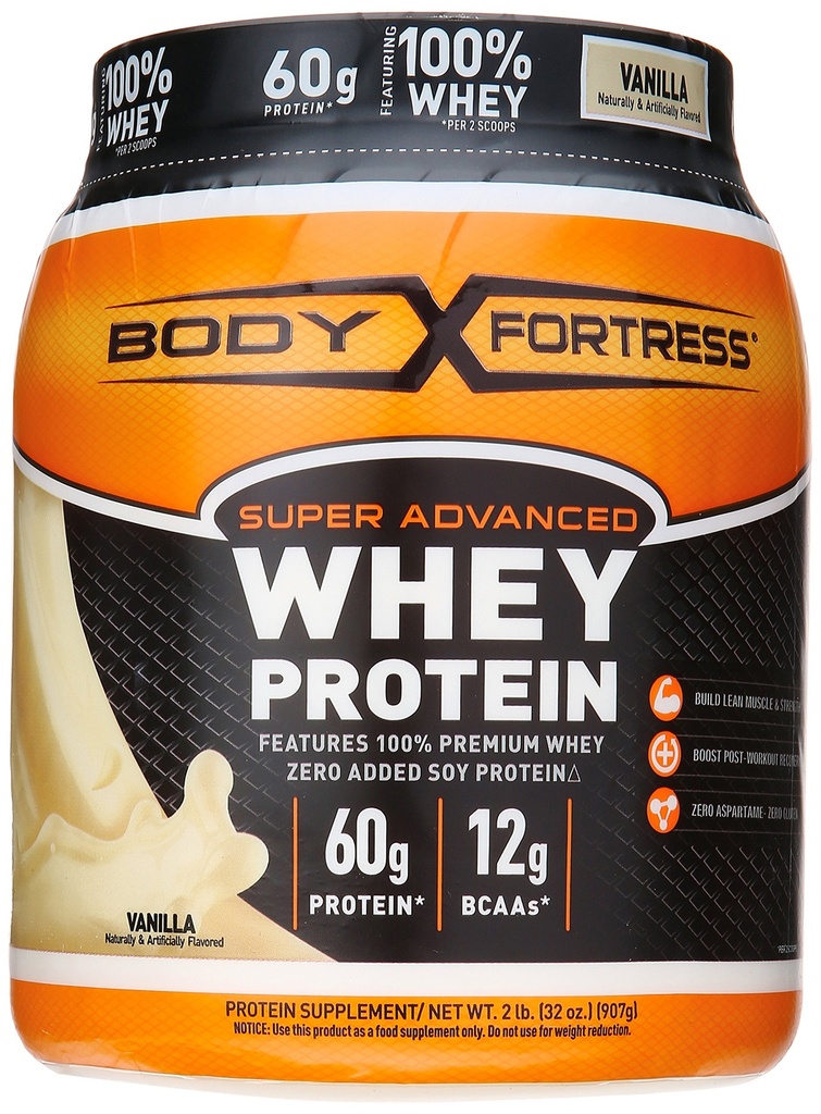 Body Fortress Super Advanced Whey Protein Powder, Plus Creatiini ja Glutamiini, gluteeniton, vanilja, 32 Ounce (2lb)