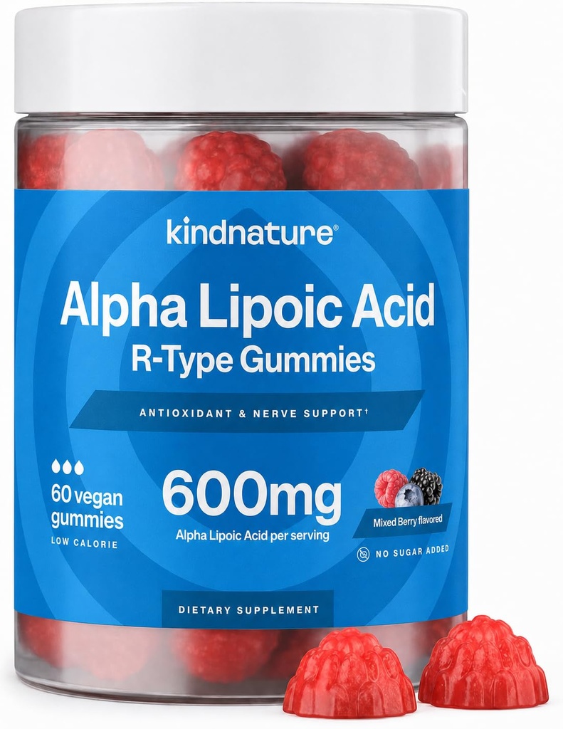 Luonne Alpha Lipoic Acid Gummies - Neuropatia Lisäravinteet - Vegaani, Sokeriton, Alhainen Calorie 600 mg ALA Supplement - Pure ALA Alpha Lipoic Acid 600 mg antioksidanttien ravintolisät