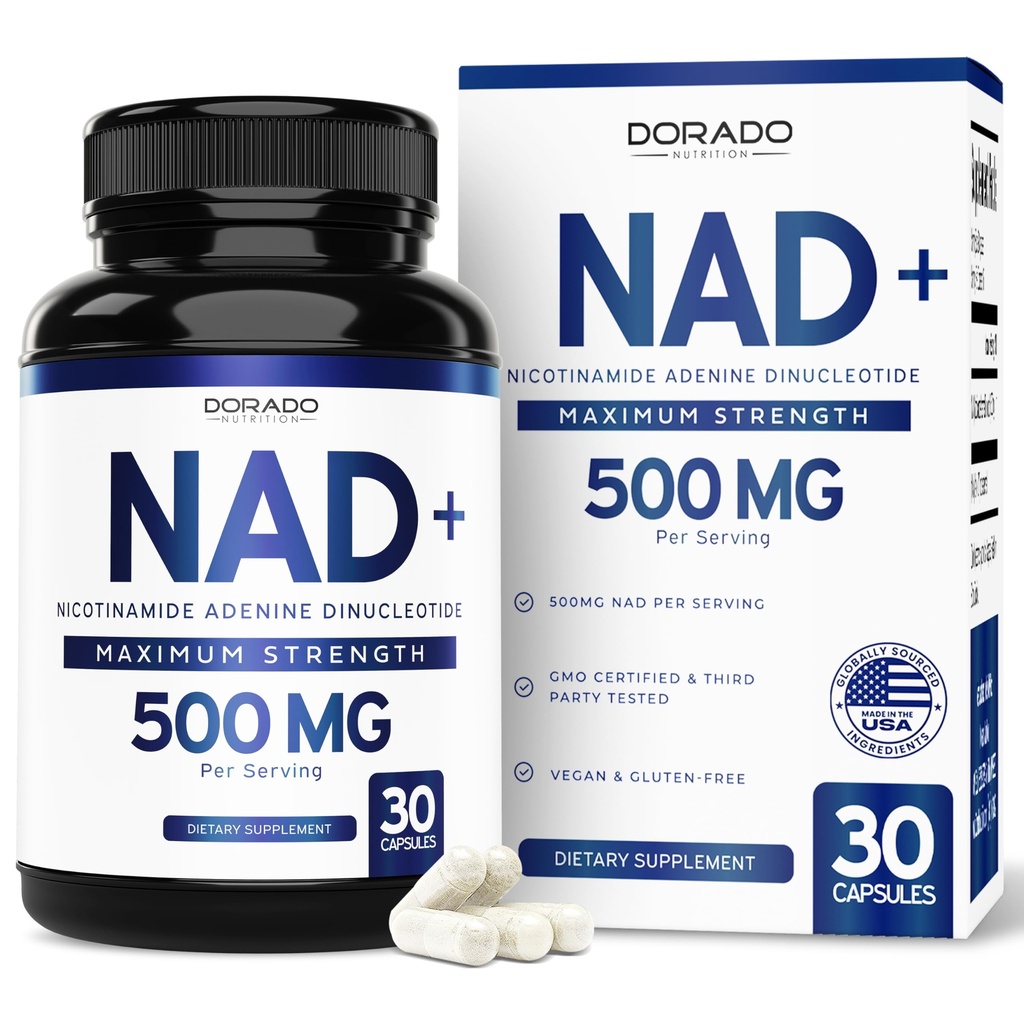 NAD Supplement (500 mg 95% Pure NAD+ Per Serving) NMN Supplement, NAD Nikotinamidi Ribosidi Support (Kolmannen osapuolen testattu, Vegan Safe, ei-GMO, Ei Fillers, & Made in the USA - 30 Vegan Kapselit)