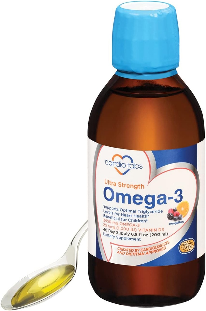 Ultra Strength Liquid Omega-3 + D3-vitamiini, Fish Oil Supplements 4500mg Omega-3 Marine Oil from Fish Oil and Calamarine, 2,130 mg DHA and EPA, + 1 000 IU D3-6,8 fl oz