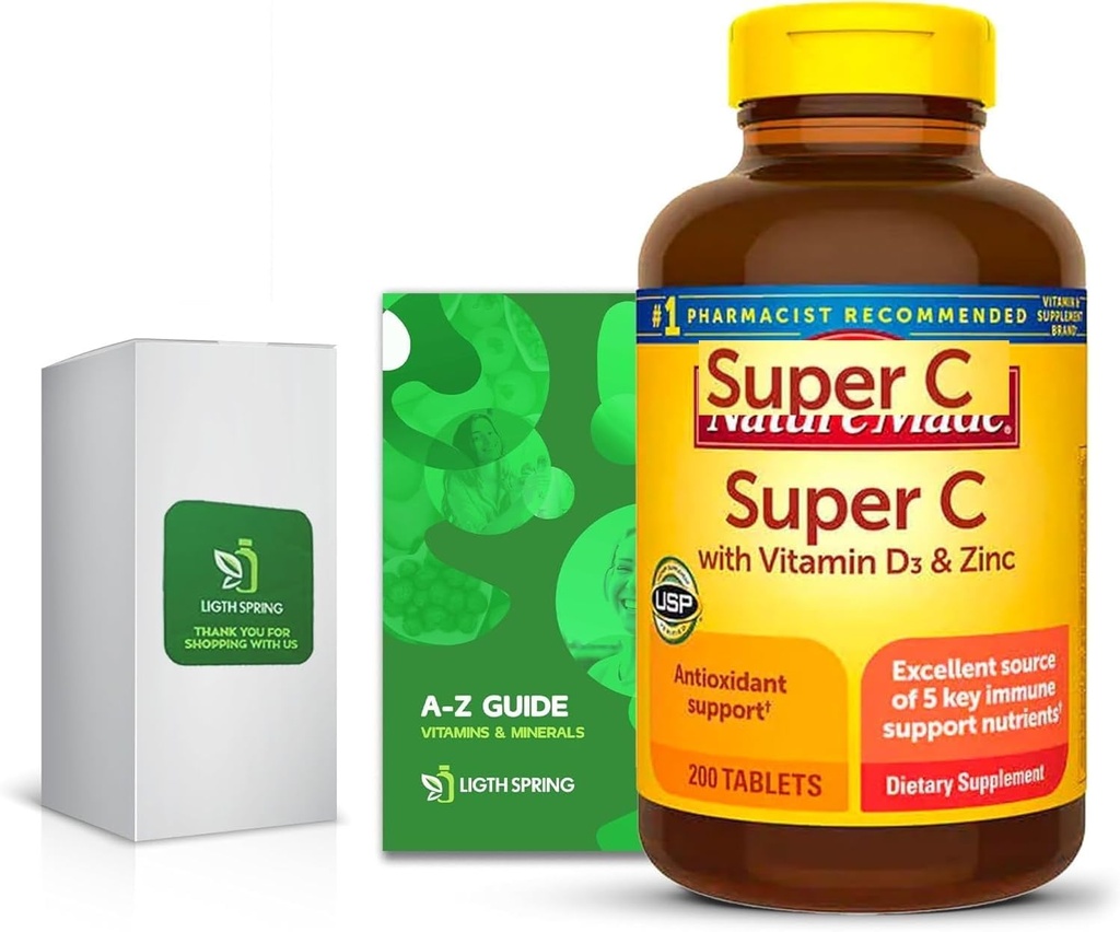 Super C D3-vitamiini & Sinkki 200 tablettia yksinoikeudella A-Z - Parempi Ligth & Spring Guide (2 tuotetta)