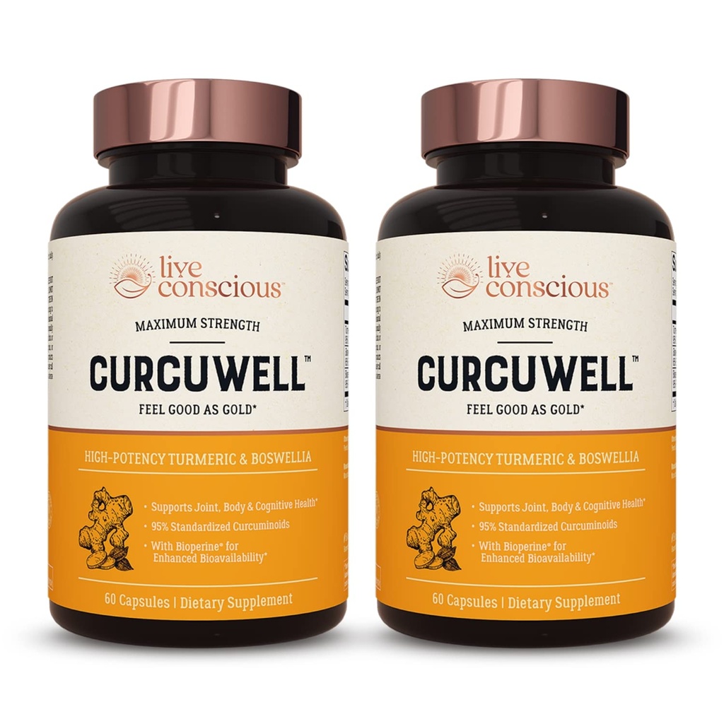 Live Tietoinen CurcuWell - Curcumin ja Boswellia Blend ... Suurin vahvuus Joint, kehon ja kognitiivinen tuki - 60 päivän tarjonta (2-pakkaus)