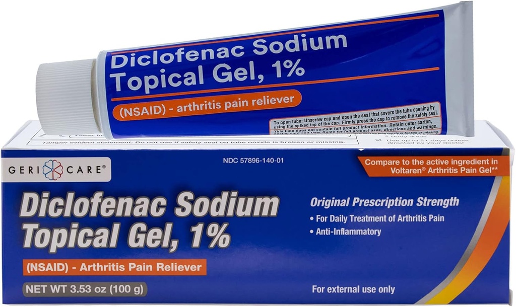 Gel Diklofenaakki Natrium 1% (NSAID) GeriCare- Käsiranne kyynärpää jalka nilkka Polvi Ekstra-vahva niveltulehdus kipu Reliever- Tulehduskipu Nivelkipu hoito- 3,53oz