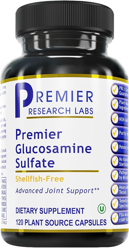 Premier Research Labs Glukosamiini Sulfate - Shelfish Free Glukosamiini Sulfate Kapselit Joint Support, Connective Tissue Health, 750 mg per Serving, Vegan Friendly - 120 Kasvissyöjä Kapselit