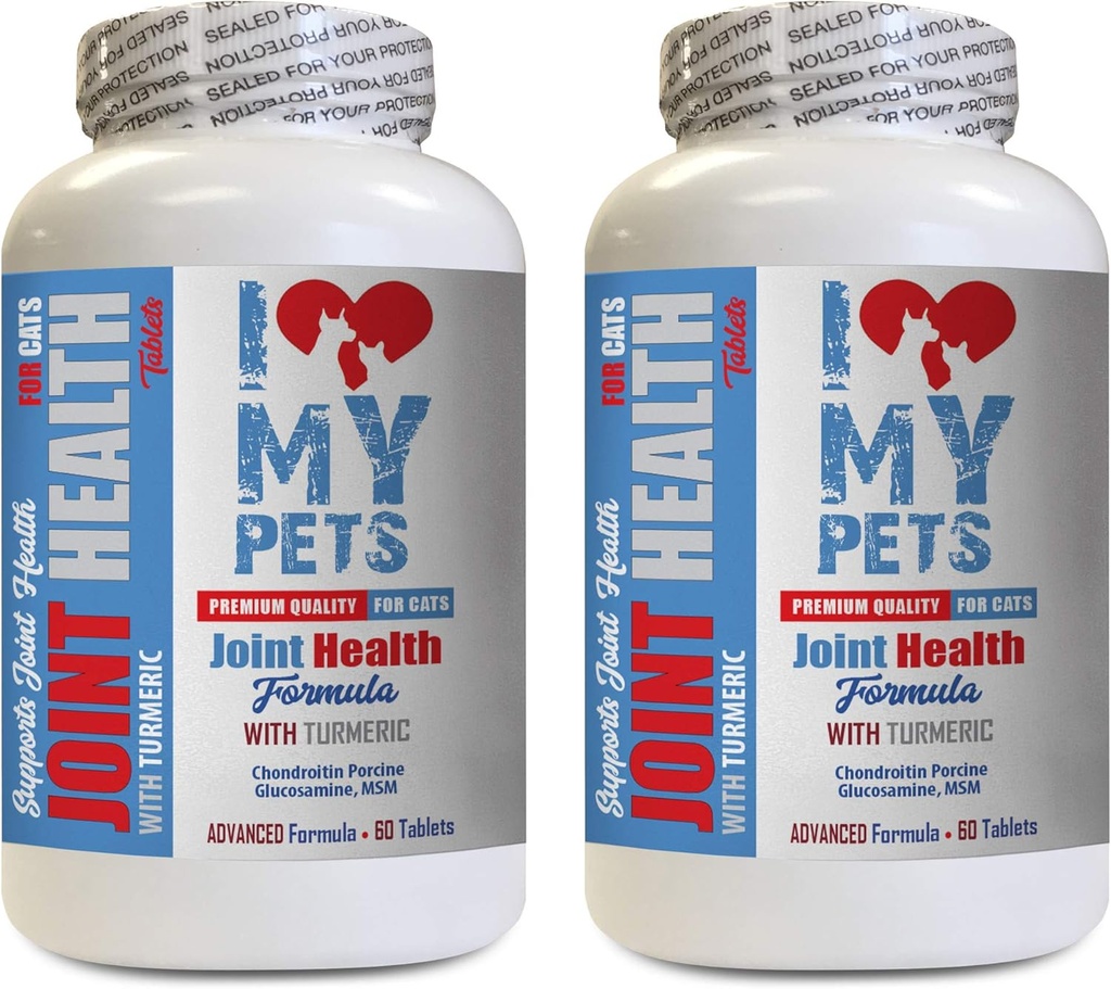 I LOVE MY PETS LLC Joint Lisäravinteet kissat - Cats Joint Health kanssa Turmeric - Tehokas Formula - VETS valinta - Kalsium täydentää kissoille - 2 pullot (120 hoitoja)