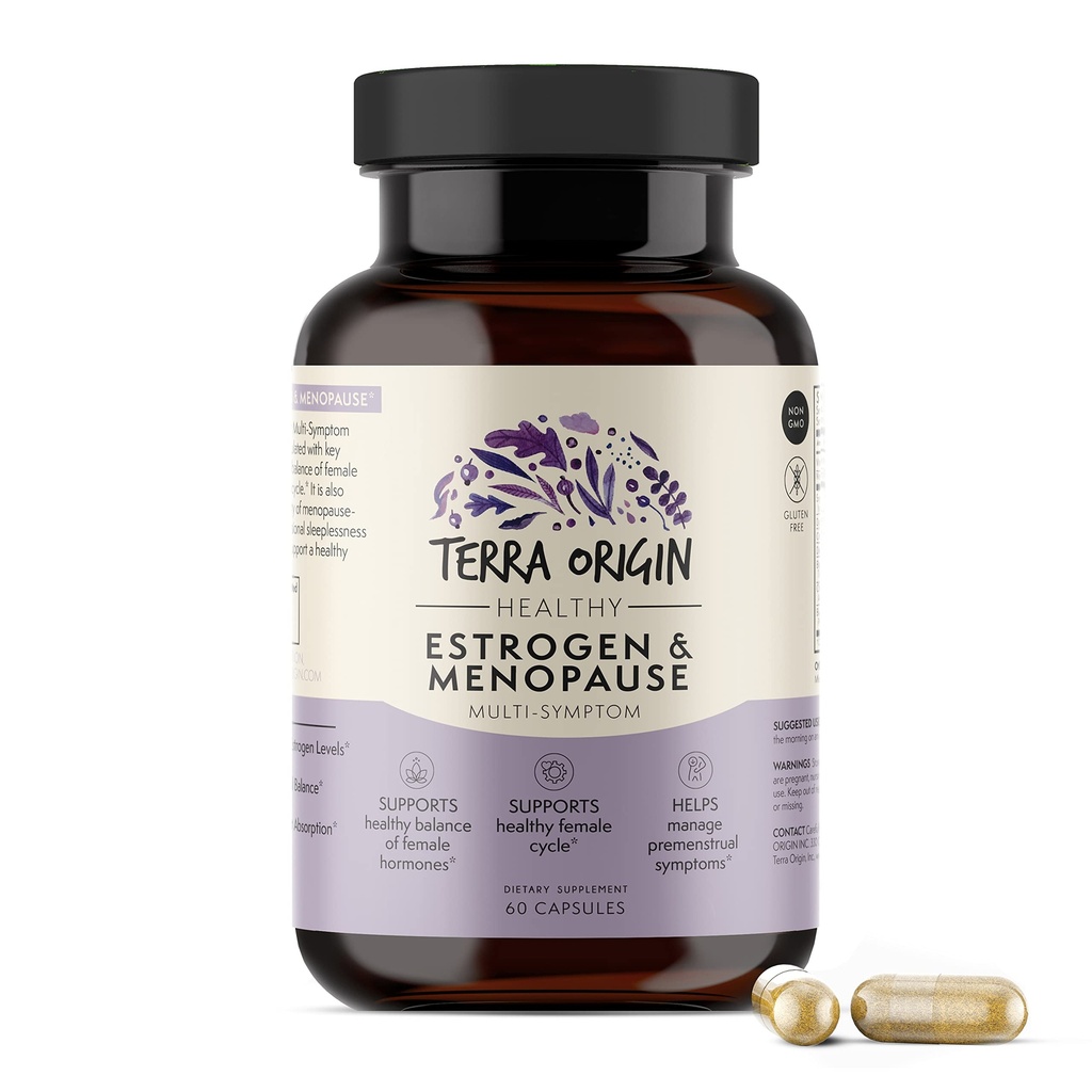 TERRA ALKUPERÄISKASVIT Monisymptomien vaihdevuosien lisäravinteet naisille Menopause Tuki yöhietoille, Hot Flashs & Mood Swings DIM, Black Cohosh, Dong Quai, Chaste Tree Berry 60 kapselia