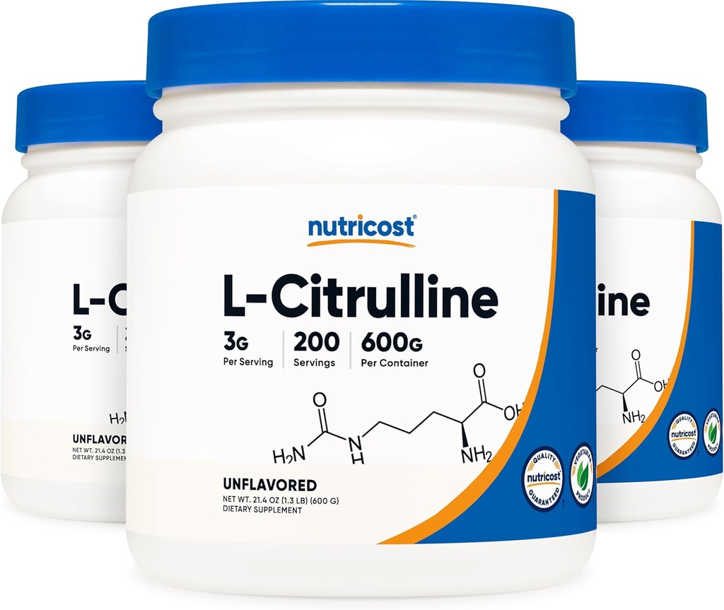 Nutricost Pure L-sitrulliini (Base) Jauhe (600 grammaa) (3 pulloa)