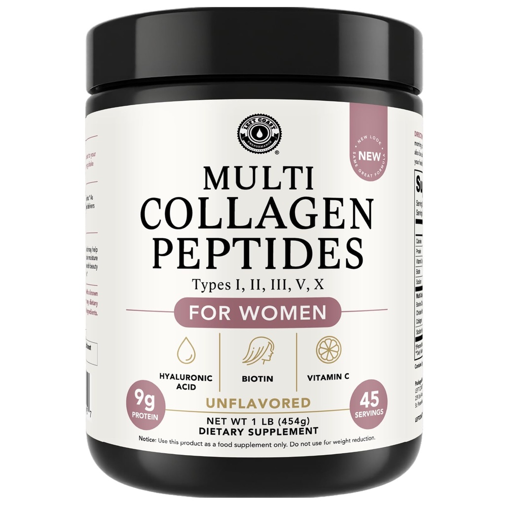 Multi Collagen Peptides Powder Tyypit I, II, III, V, X Multi Collagen Protein Powder with Hyaluronic Acid, Biotiini, C-vitamiini, Ihon hiuskynsien nivelet ja Gut Health - Keto, ei-GMO-lisä