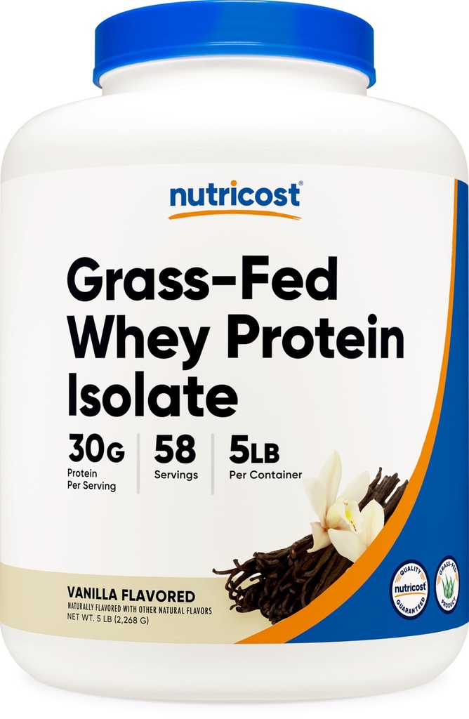 Nutricost Grass-Fed Whey Protein Isolate (Vanilla) 5LBS - Icke-GMO, Gluten Gratis, Naturliga smaker