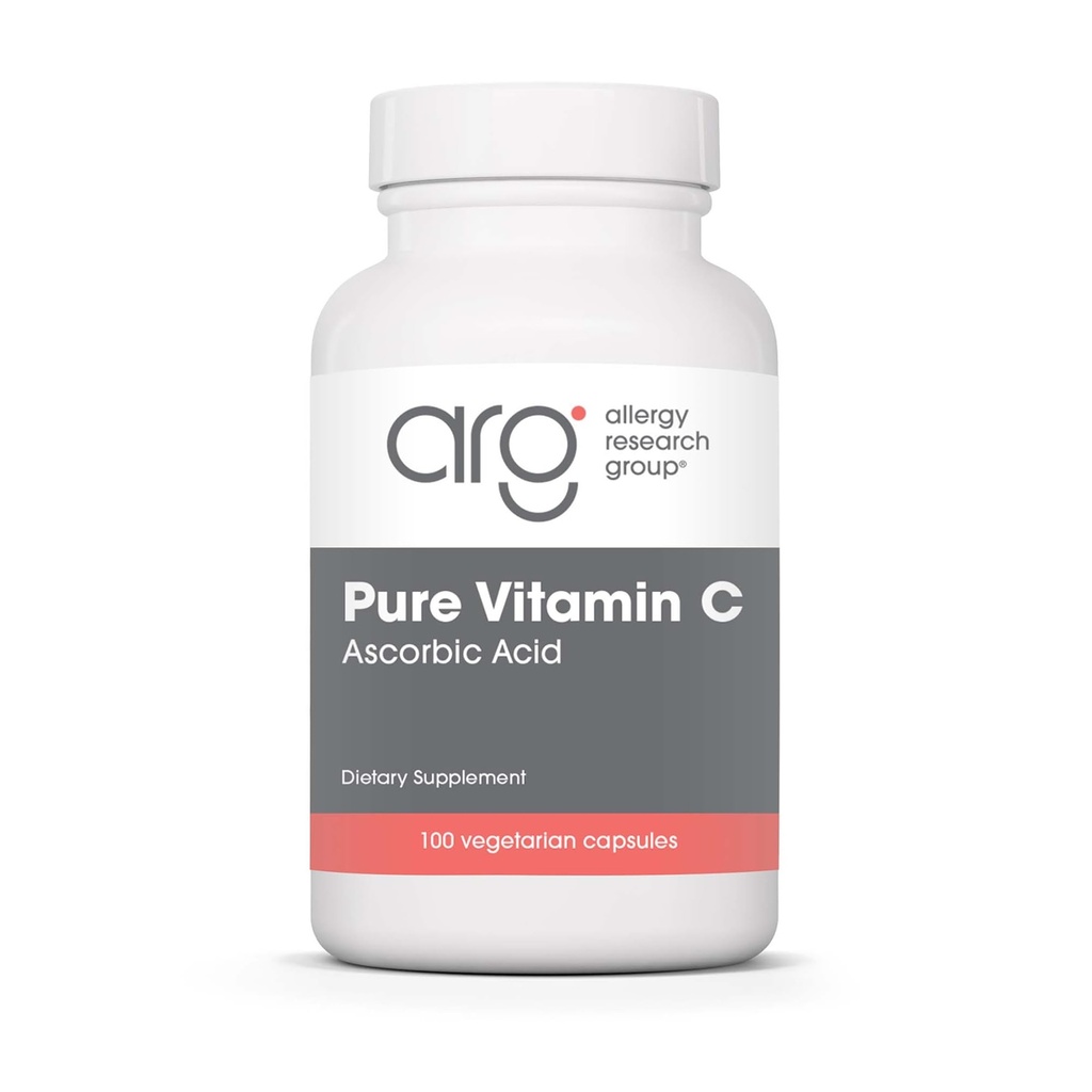 Allergy Research Group Ren Vitamin C Supplement - Ascorbic Acid, 1000mg Organic Vitamin C, High Potency, Obuffered, Mild Acidity, Vegetarian Capsules - 100 Count