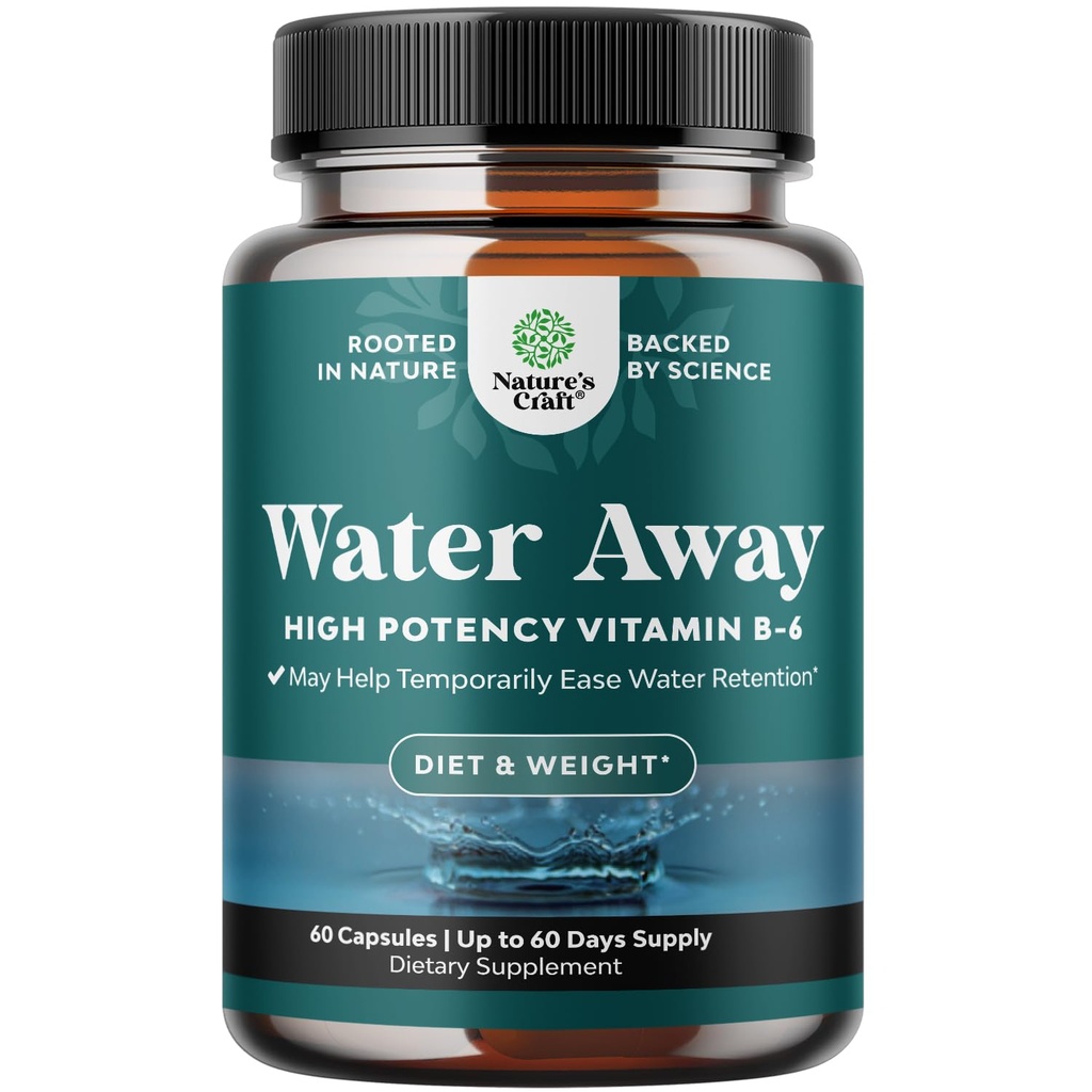Water Away Herbal Diuretic pillereitä High Strength - Nestesäilöönotto täydentää Dandelion Leaf Extract & Green Tea for Bloating Relief for Women & Men - kapselit jalka ja jalka turvotus - 60