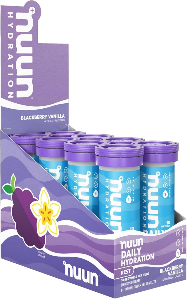 Nuun Rest & Recovery Electrolyte Tablets med Magnesium, Potassium & Tart Cherry Powder, Gluten Free & Vegan, Blackberry Vanilla Flavor, 8 Pack (80 Servings Total)