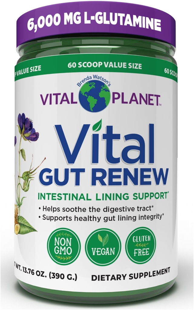 Vital Planet - Vital Gut Renew Powder Supplement för Leaky Gut Repair med L-Glutamin, Marshmallow och Ginger Root, DGL Licorice Root och Organic Aloe Vera, L Glutamine 6000mg 13,76 oz