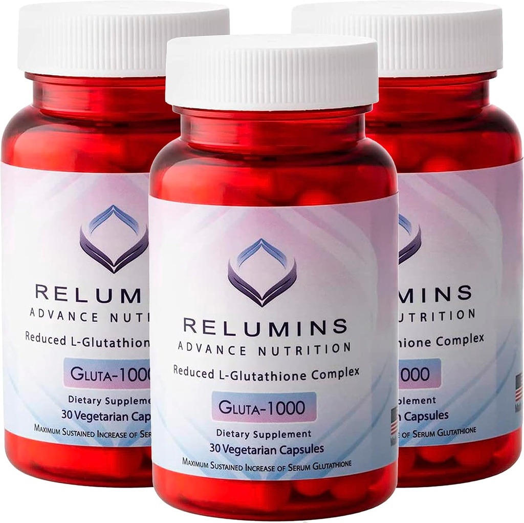 Alumiinit Advance Nutrition Gluta 1000 - Alennettu L-glutationi, Alpha Lipoic Acid & Rose HIPS, Antioksidantti tuki ihon ja yleistä hyvinvointia, Valmistettu Yhdysvalloissa - 30 kapselia x 3 pullot (45 päivän toimitus)