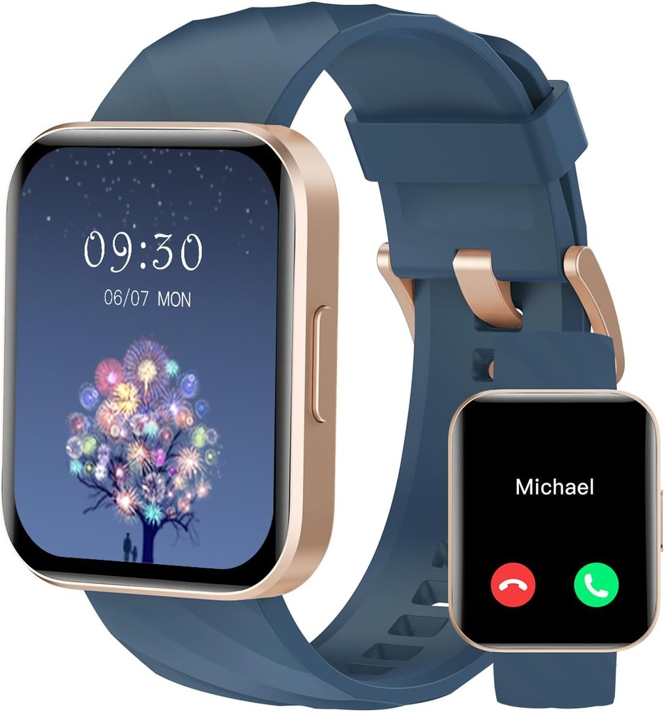 RUIMEN Smart kellot naisten miesten (Vastaus/Make puhelut) Yhteensopiva iPhone/Android puhelimet, 1,85" HD näytön Fitness Tracker Heart Rate Monitor 100+ Sports Tracker Watch vedenpitävä (sininen)