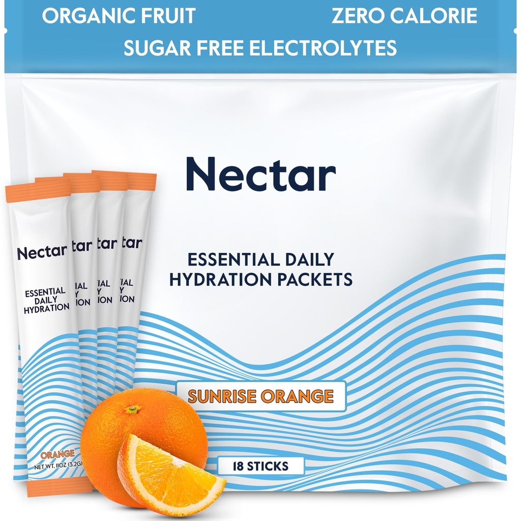 Nectar Hydration Packets - Elektrolyyttejä Powder Packets - Ei sokeria tai kaloreita - Organic Fruit Liquid Daily IV Electrolytes Powder for Dehydration Relief and Rapid Rehydration (Orange 18 Pack)