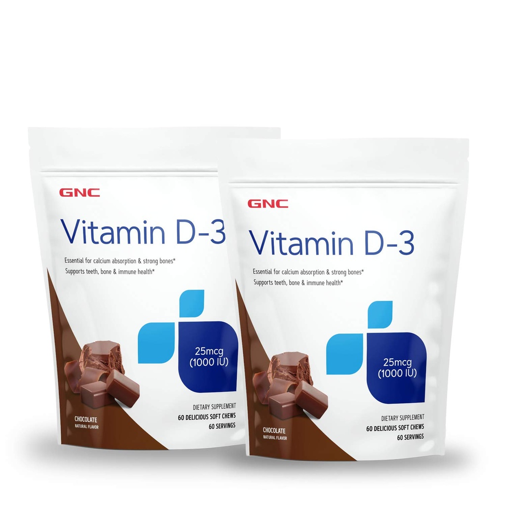 GNC-vitamiini D-3 pehmeä purukumia 1000IU - suklaa - Twin Pack
