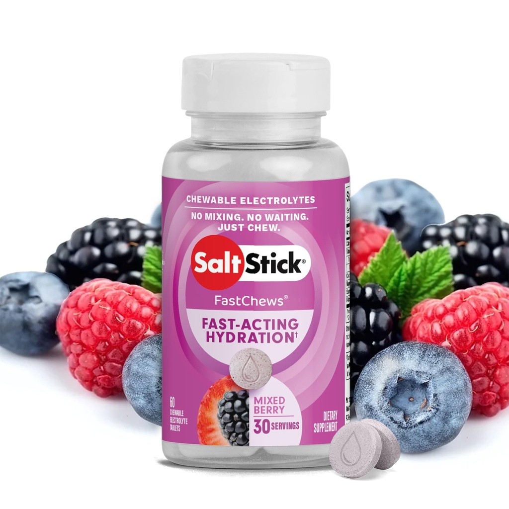 SaltStick Electrolyte FastChews - 60 Mixed Berry Chewable Electrolytes - Salt Tabletit juoksemiseen ja nesteytys, Electrolyte Chews - 60