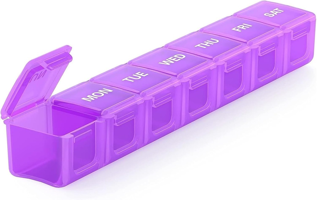 Sukuos Erittäin suuri viikoittain pilleri Järjestäjä, 7 päivää Päivittäinen pilleri laatikko Asia Niveltulehdus Ystävällinen, Silkkinäyttö Printed Medicine Container Clear Lid vitamiineja, kalaöljyjä tai täydentää (purppura)
