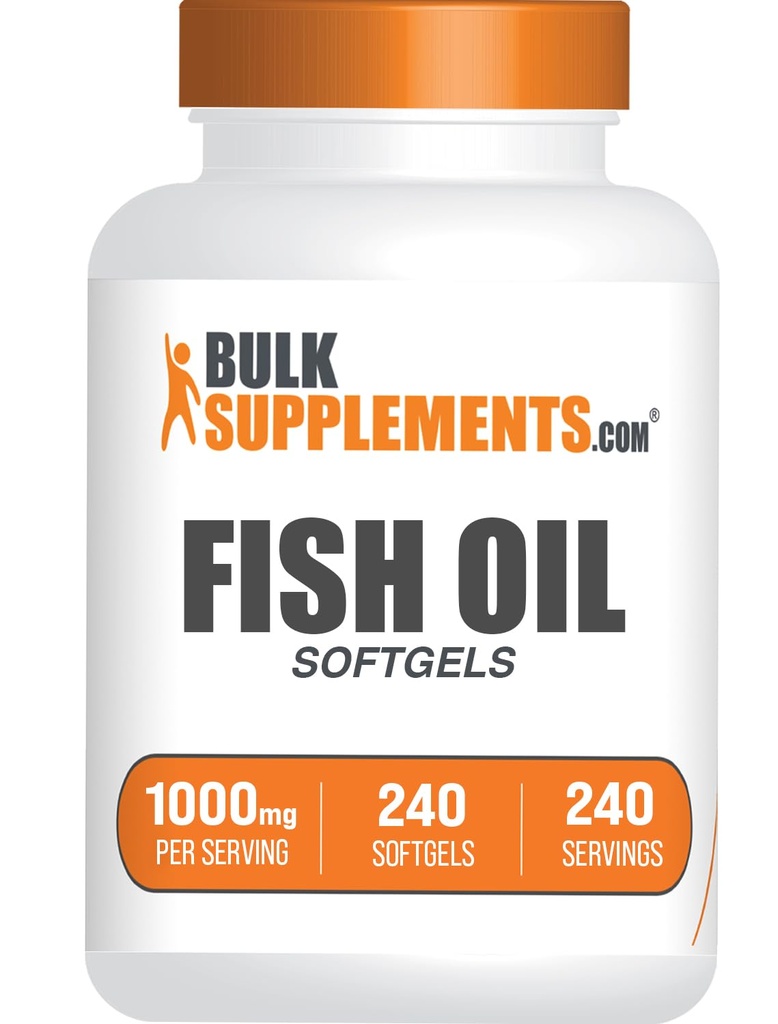 BulkSuplements.com Fish Oil 1000mg Softgels - Fish Oil Supplements, Omega 3 Lisäravinteet - Gluteeniton, 1 Softgel per Serving, 240 Count (Pakkaus 1)