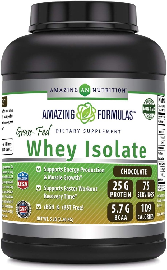 Hämmästyttävä Formula Grass-Fed Whey Protein Isolate 25 Grams Protein Per Serving 5 Lbs (2.26 Kg) ... 5,7 Grams BCAA ... Made in USA (5 Lb, Chocolate)