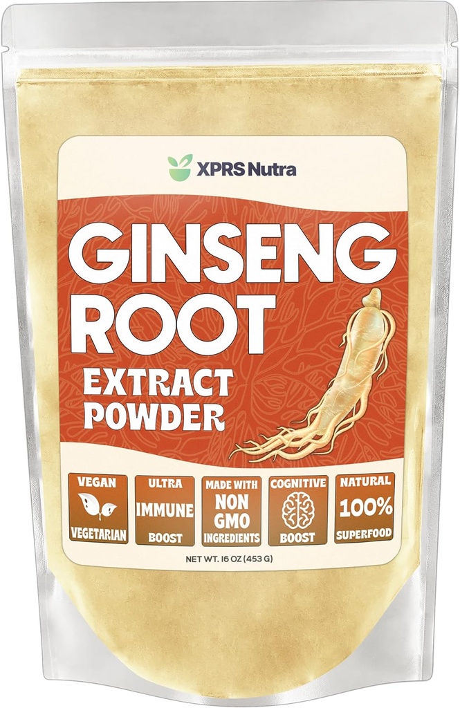 XPRS Nutra Ginseng juuriuutejauhe - Ginseng Powder tukee kognitiivista toimintaa, fyysistä suorituskykyä ja immuunijärjestelmää - Vegan Friendly Panax Ginseng jauhemuodossa (16 Ounce)
