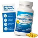 Super Max Omega-3 Fish Oil 2400 mg Made in Norway - High Potency Fish Oil Omega 3 Lisäravinteet naisille ja miehille, Triglyseridi muodossa EPA ja DHA Lisäravinteet Ei Fishy jälkeen maku sitruunamaku